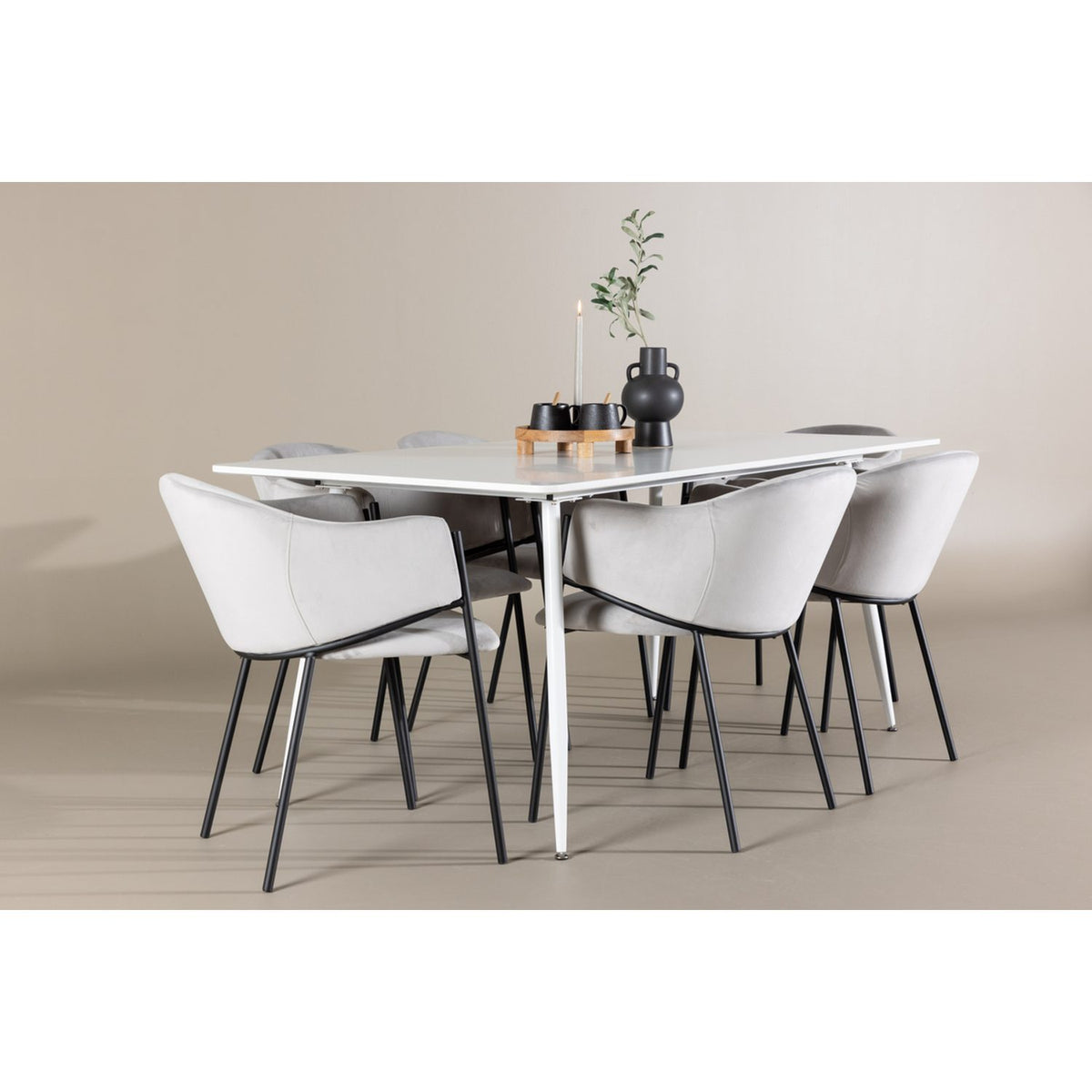 Silar, Evelina Rektangulär matgrupp Svart,Grå, Vit, 180 x 90
