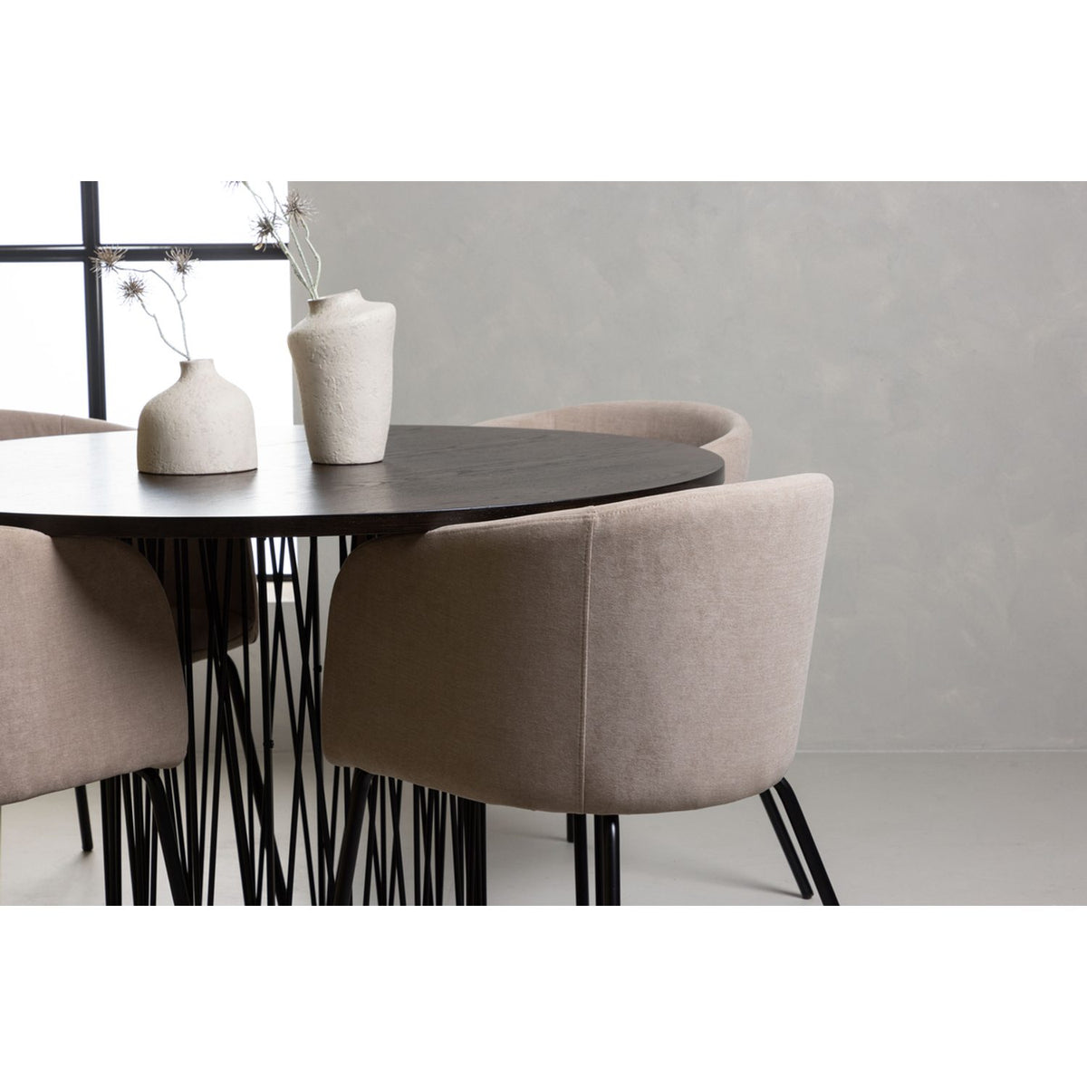 Stone, Berit Rund matgrupp Beige, Svart, Svart, Mocka, ⌀120