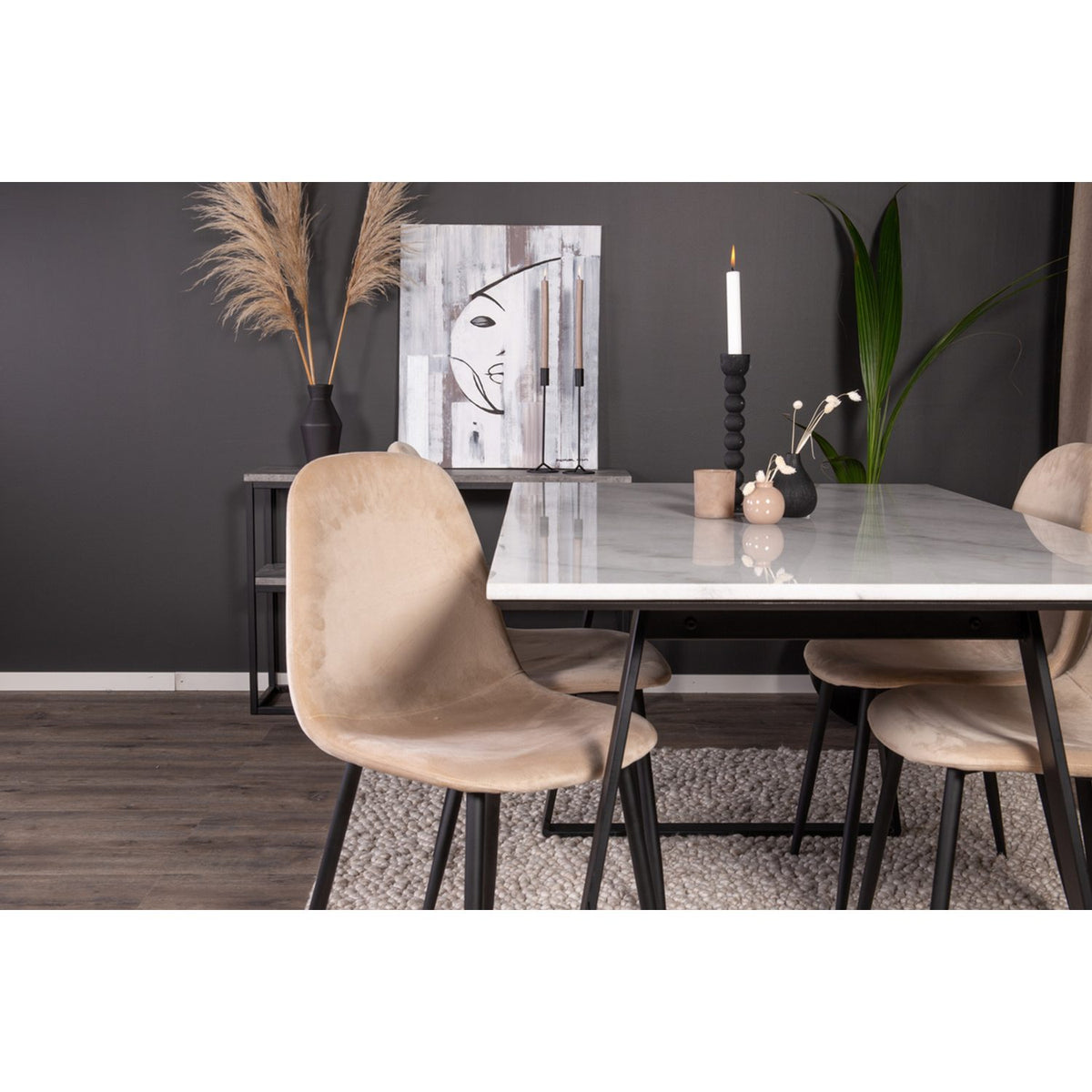Estelle, Polar Rektangulär matgrupp Beige,svart, Svart,Vitt, 140 x 90