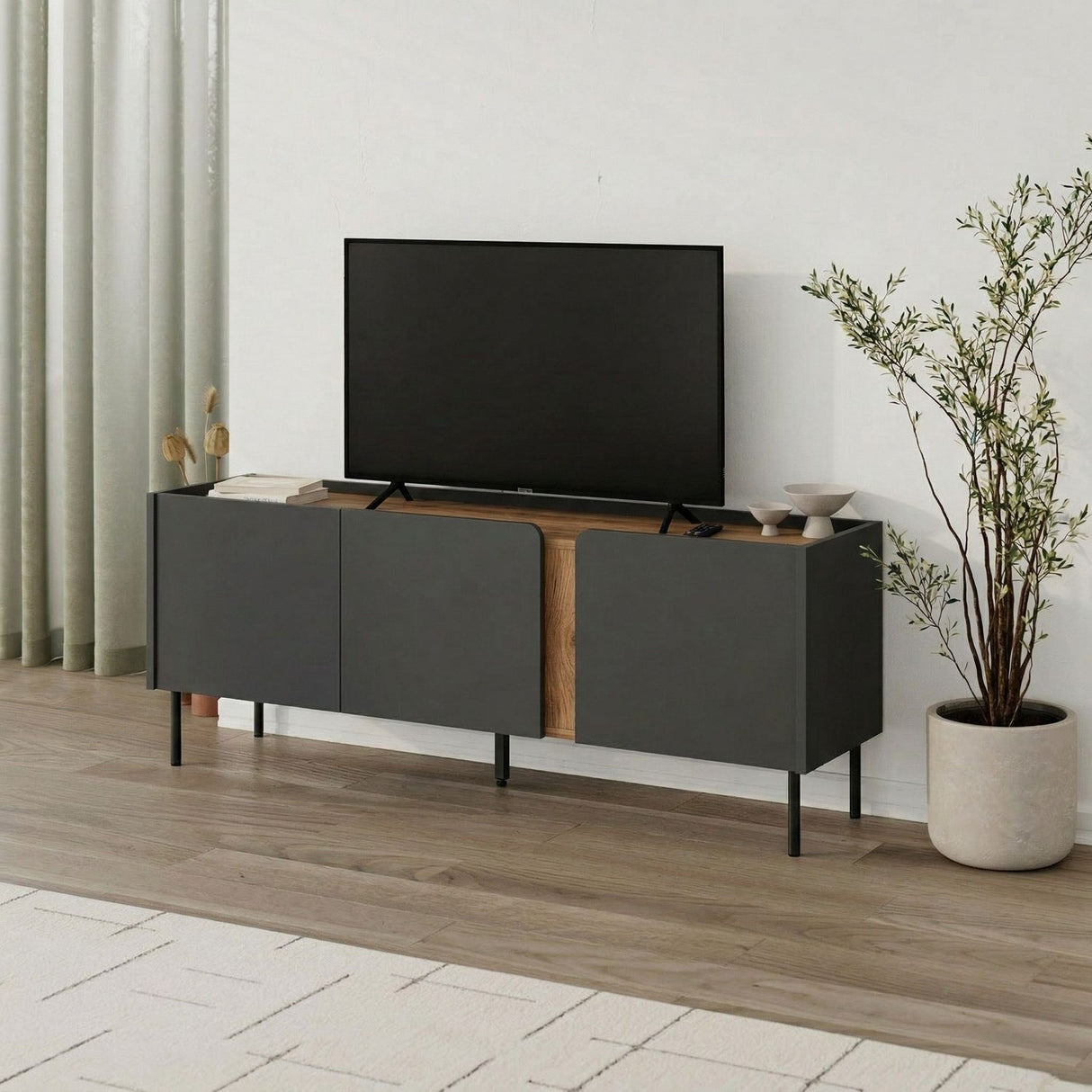 Lucile (140 x 53,9 x 35,5 cm) TV-bänk Antracit Natur ek Svart