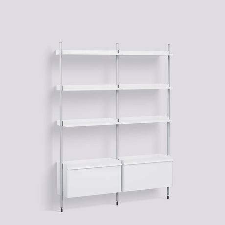 Pier System 132 2 sektioner 162 × 34 × 209 cm Hyllsystem PS White, Klaranodiserad aluminium