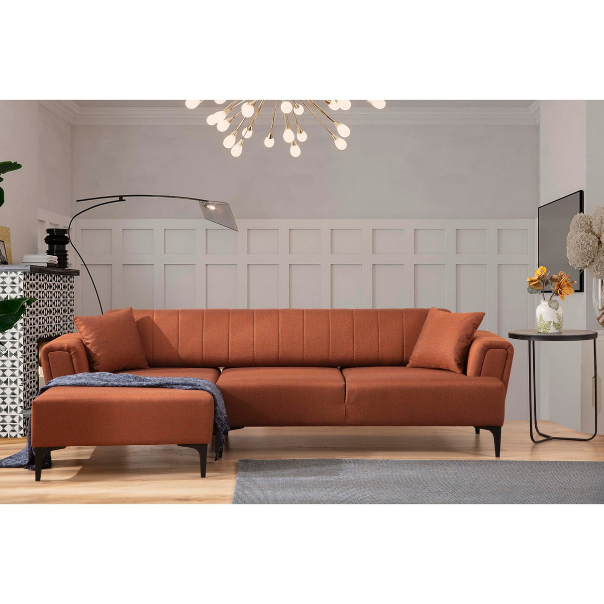 Jakarta (140-270 x 95 x 77 cm) Hörnsoffa-bäddsoffa Kakelröd, Vänster