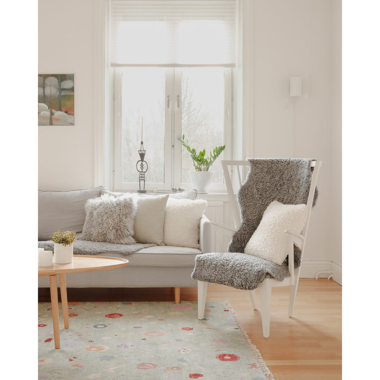 Curly Fårskinn Fäll Charcoal Grey Silver