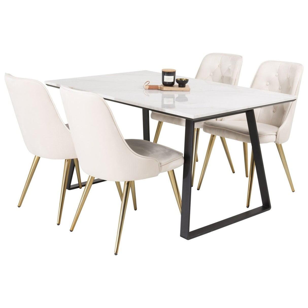 Estelle, Velvet Deluxe Rektangulär matgrupp Beige,Guld, Svart,Vit, 140 x 90