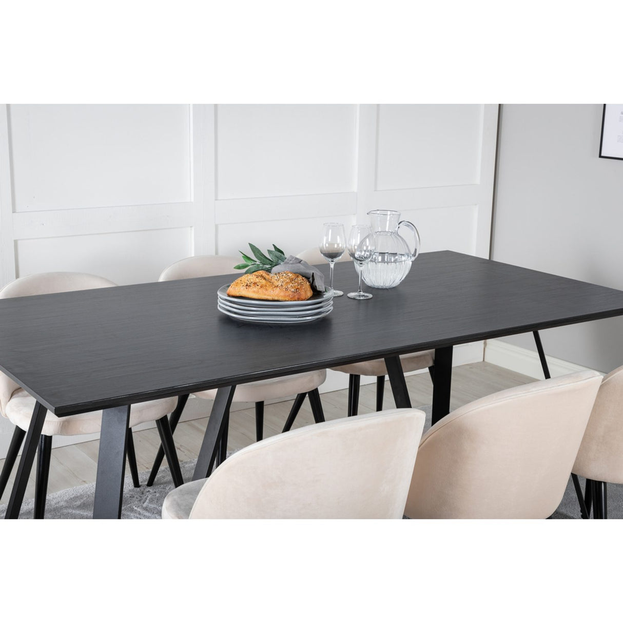 Marina, Velvet Rektangulär matgrupp Beige,Svart, Svart, 180 x 90
