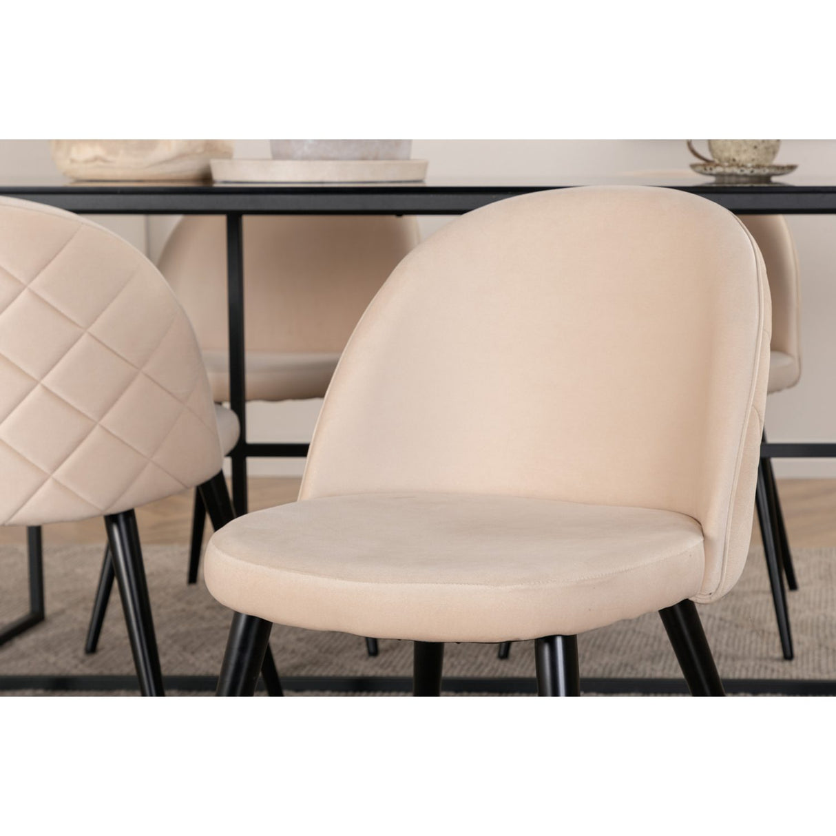 Leif, Velvet Rektangulär matgrupp Beige, Svart, Svart, 200 x 90