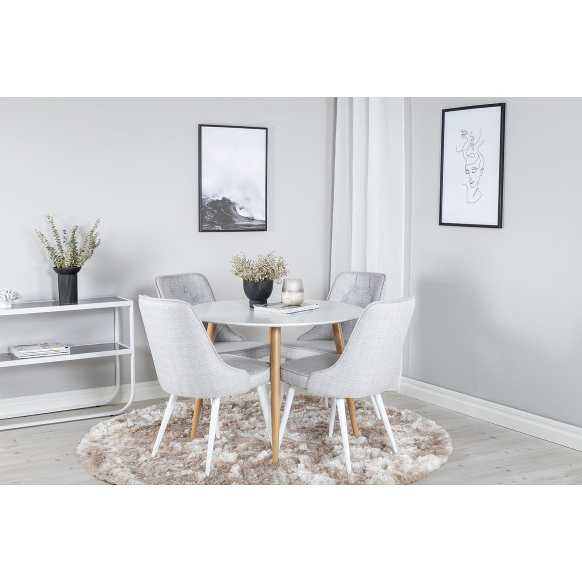 Plaza, Velvet Deluxe Rund matgrupp Ljusgrå, Vit, 4st