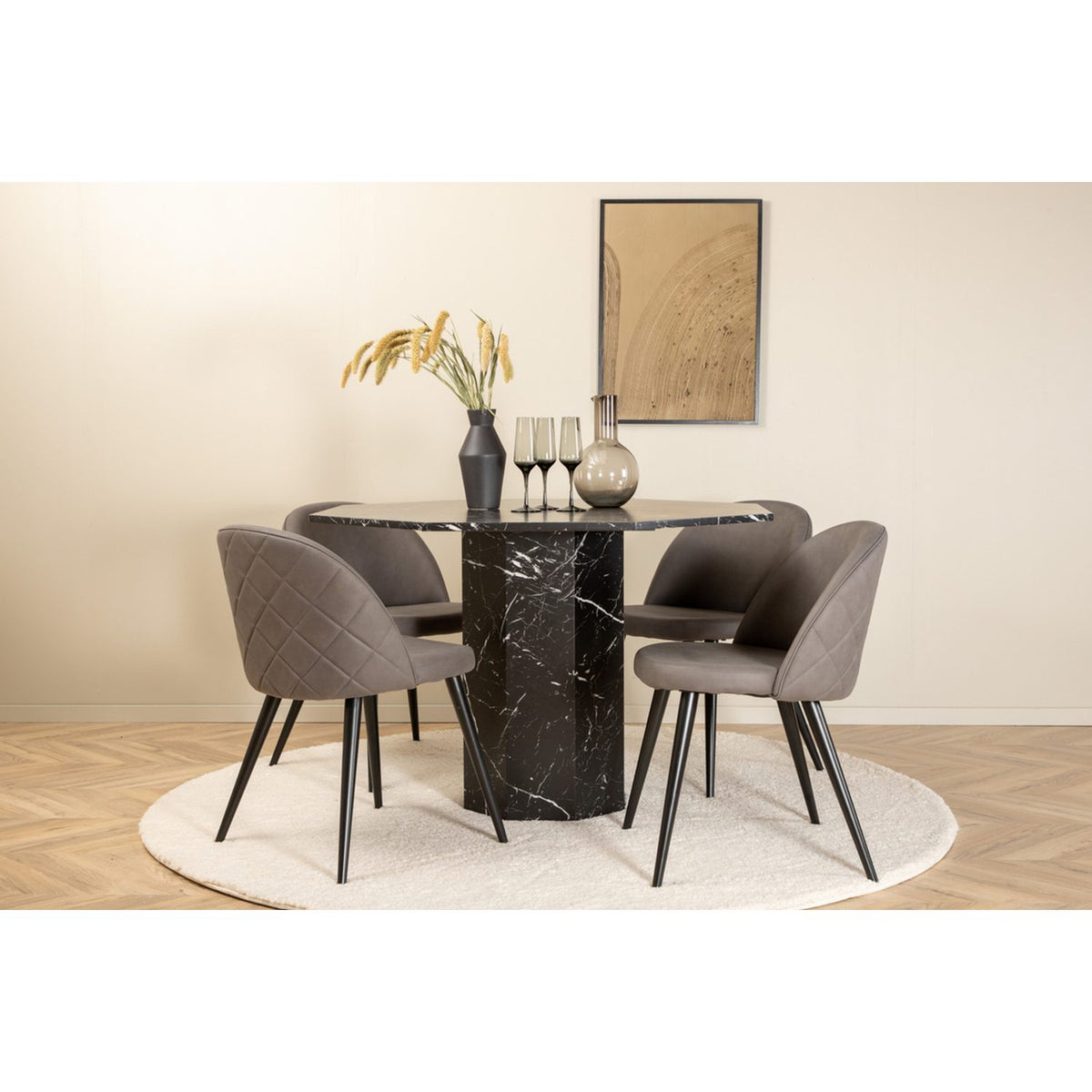 Marbs, Velvet Rund matgrupp Svart,Grå, Svart, ⌀110