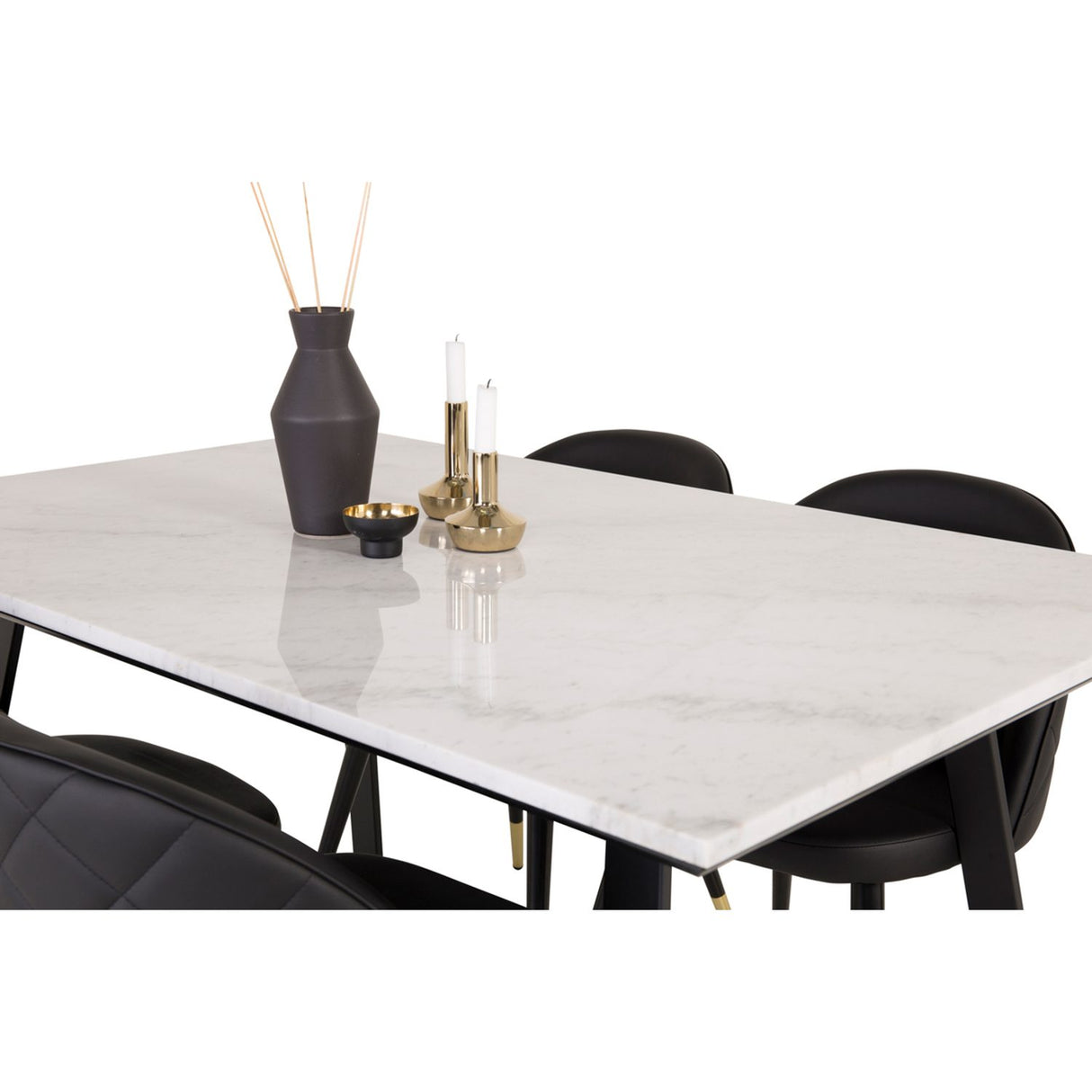 Estelle, Velvet Rektangulär matgrupp Svart, Guld, Svart,Vitt, 140 x 90