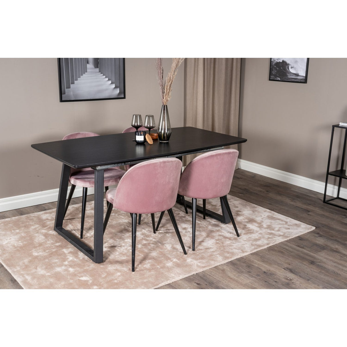 Inca, Velvet Rektangulär matgrupp Svart,Dammrosa, Svart, 160 x 85