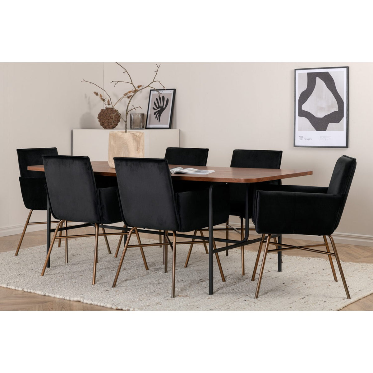 Uno, Petra Rektangulär matgrupp Svart,Koppar, Svart,Natur, 200 x 90