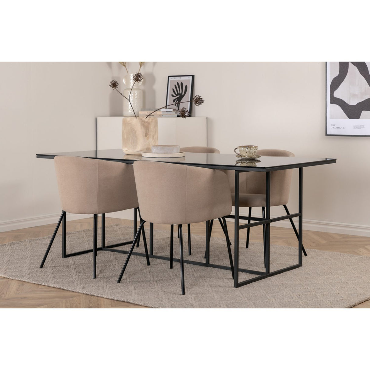 Leif, Berit Rektangulär matgrupp Beige, Svart, Svart, 200 x 90