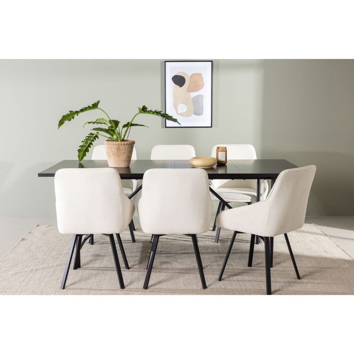 Rosie Rektangulär matgrupp Beige,Svart, Svart, 200 x 90