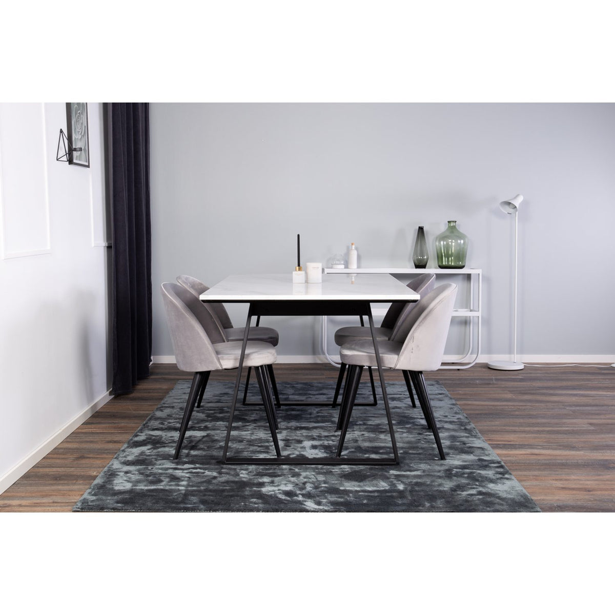 Estelle, Velvet Rektangulär matgrupp Svart,Grå, Svart,Vit, 140 x 90