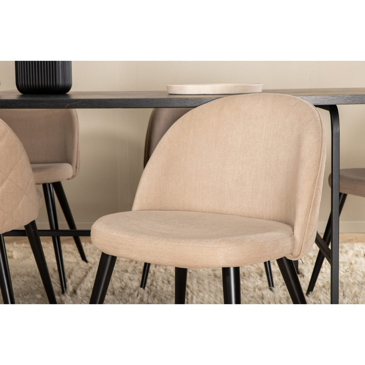 Uno, Velvet Rektangulär matgrupp Beige, Svart, Svart, 200 x 90