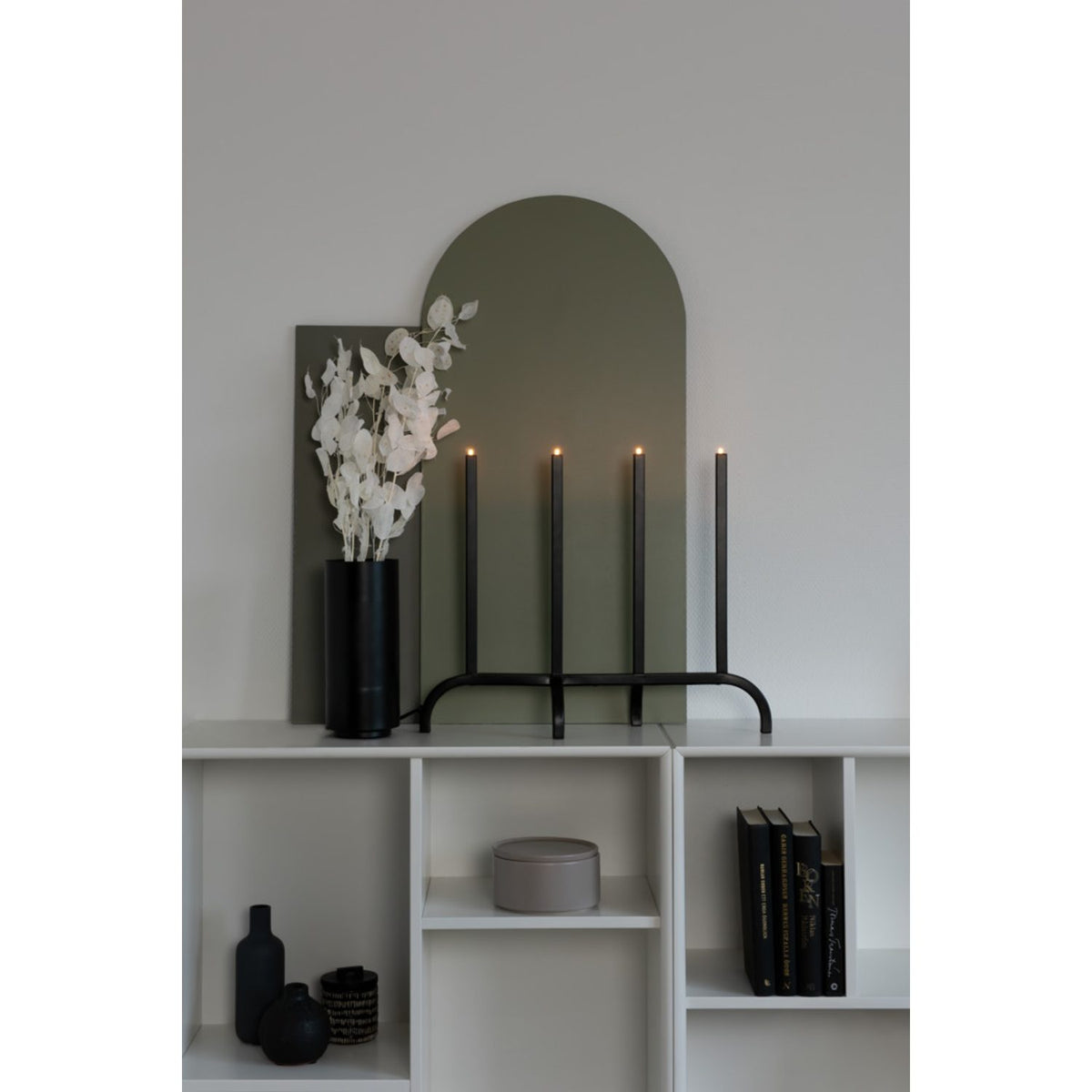 4 Ljus Metall Svart 50 cm Elljusstake