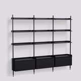 Pier System 133 3 sektioner 242 × 34 × 209 cm Hyllsystem PS Black, Black – anodiserad aluminium