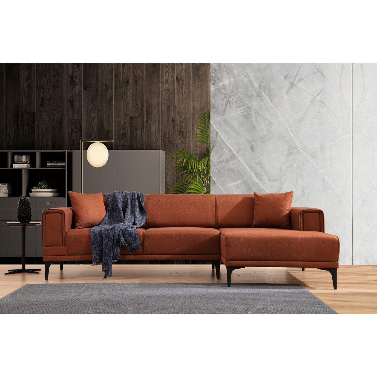 Hanoi (250-140 x 85 x 77 cm) Hörnsoffa-bäddsoffa Kakelröd, Höger