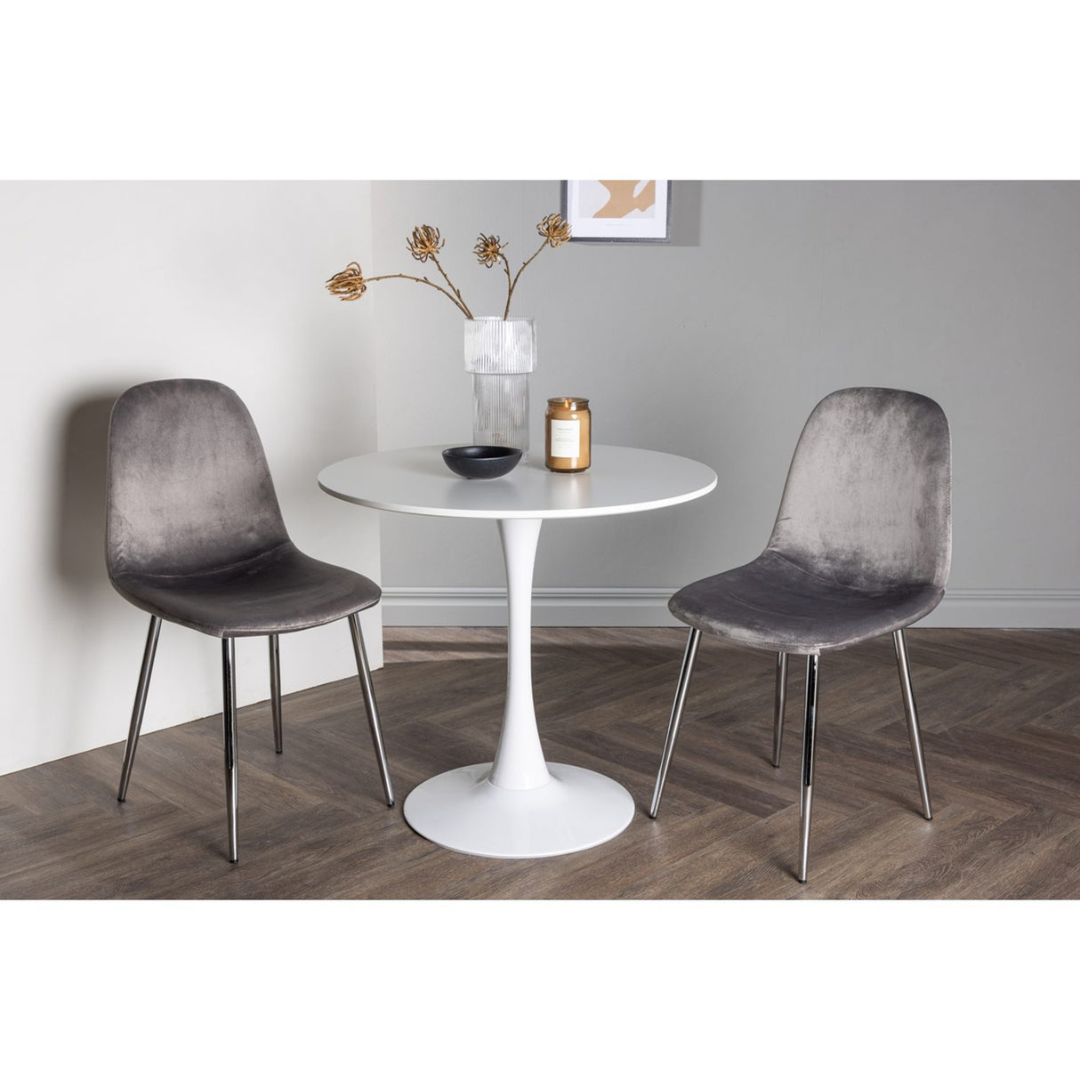 Hamden, Eva Rund matgrupp Silver, Vit, ⌀80