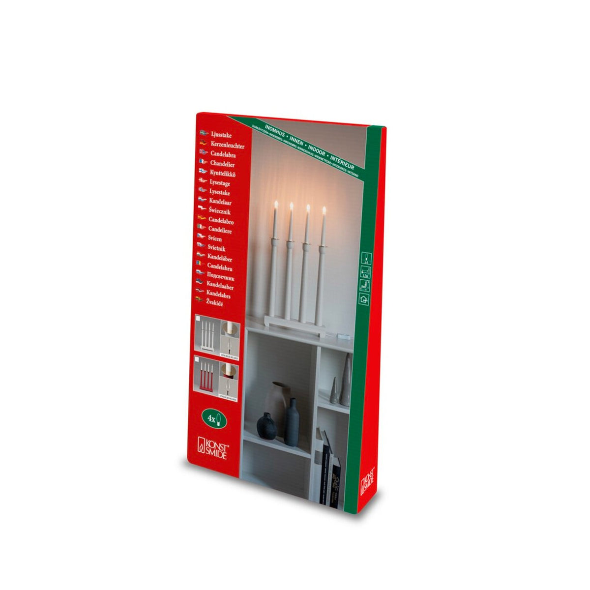 4 Ljus Trä 50 cm Elljusstake Vit