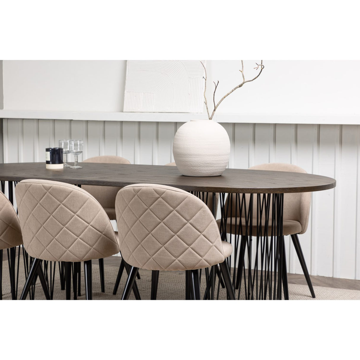 Stone, Velvet Rektangulär matgrupp Beige, Svart, Svart, Mocka, 220 x 100