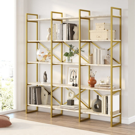 Vegio Wide (170 x 175 x 30 cm) Vit marmor guld Bokhylla