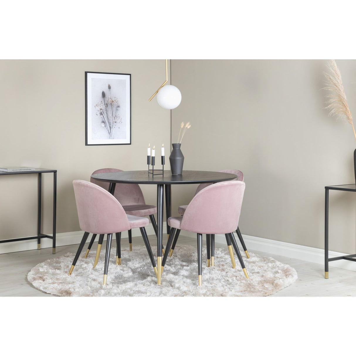 Dipp, Velvet Rund matgrupp Svart,Dammrosa,Guld, Svart, guld, ⌀115