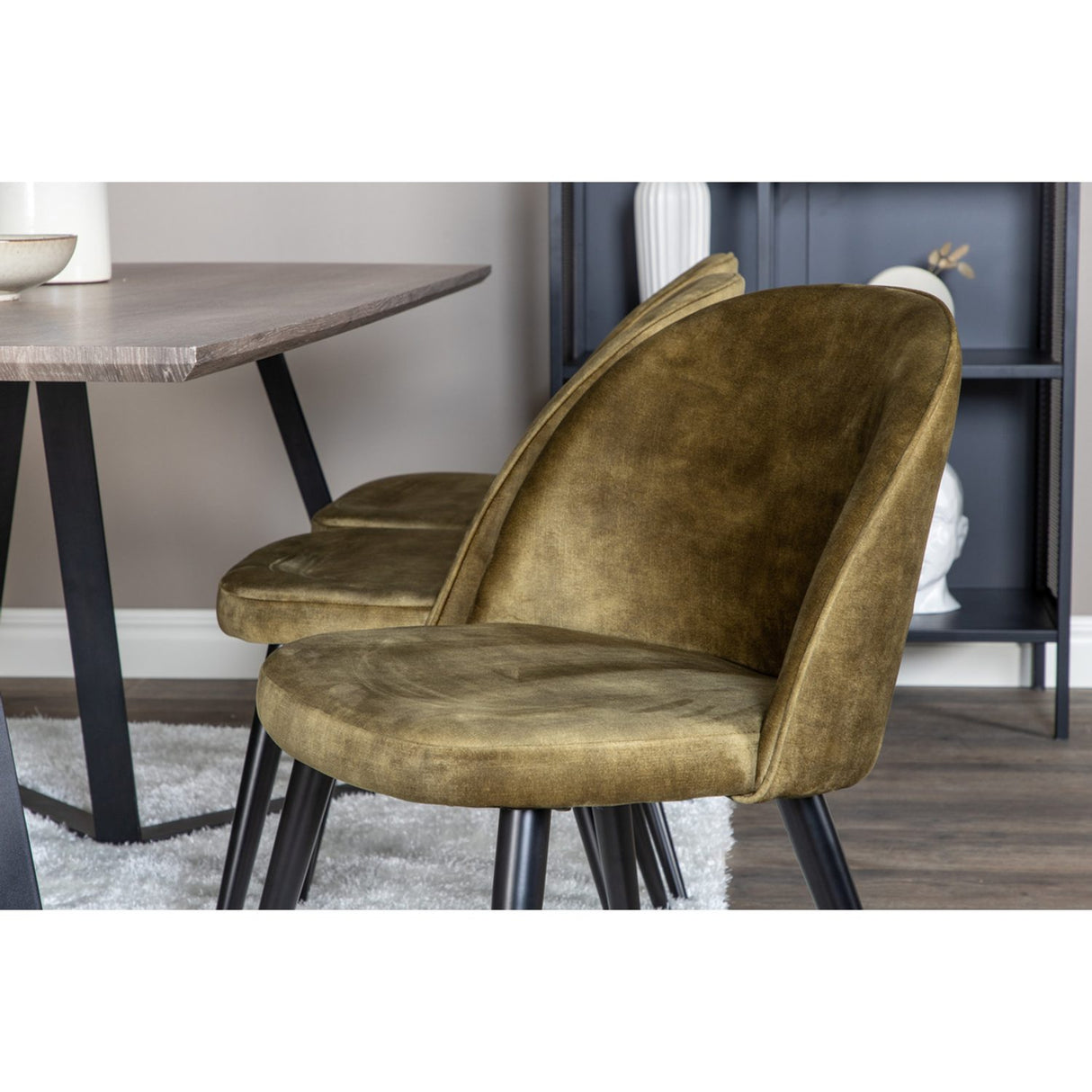 Marina, Velvet Rektangulär matgrupp Svart,Grön, Svart,Grå, 180 x 90