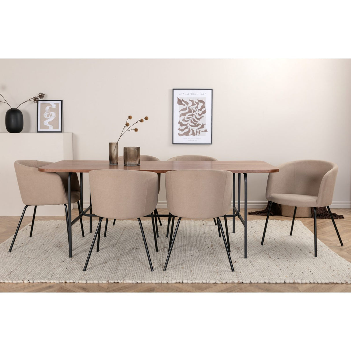 Uno, Berit Rektangulär matgrupp Beige, Svart, Svart,Natur, 200 x 90