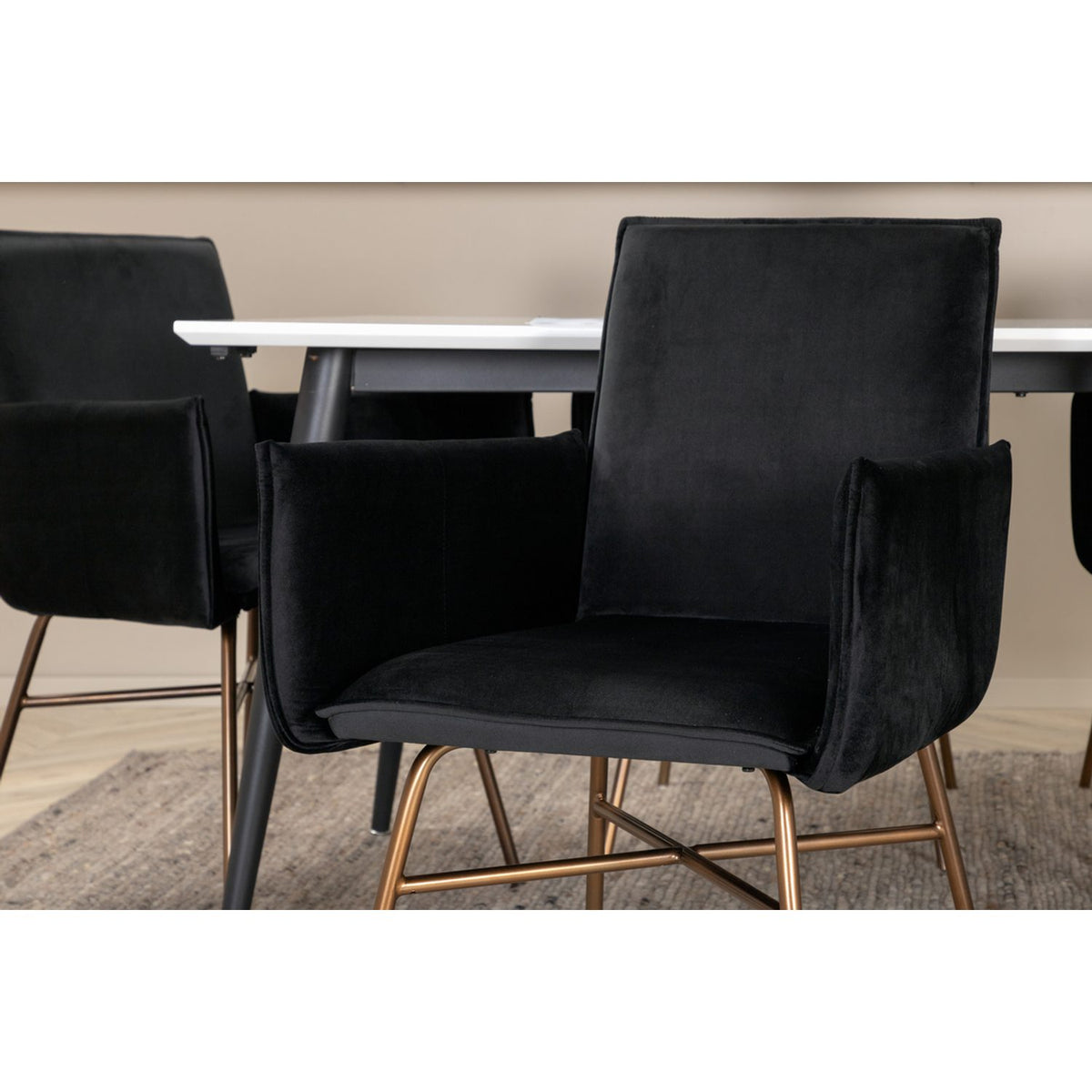 Jimmy, Petra Rektangulär matgrupp Svart,Koppar, Svart,Vitt, 195 x 90