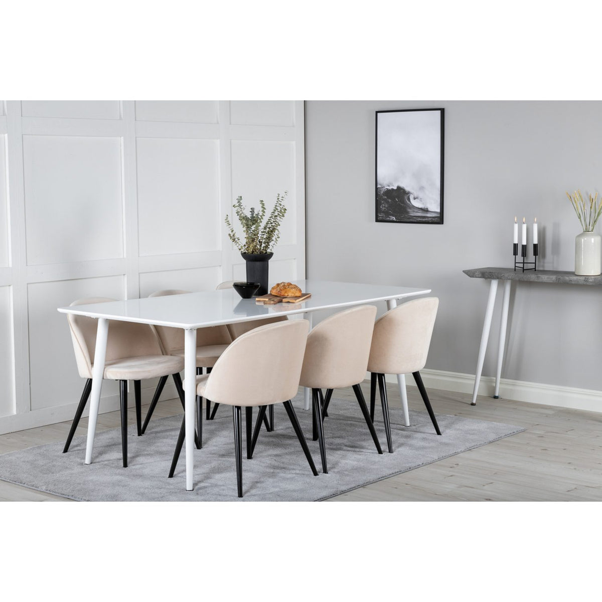 Polar, Velvet Rektangulär matgrupp Beige,Svart, Vit, 180 x 90