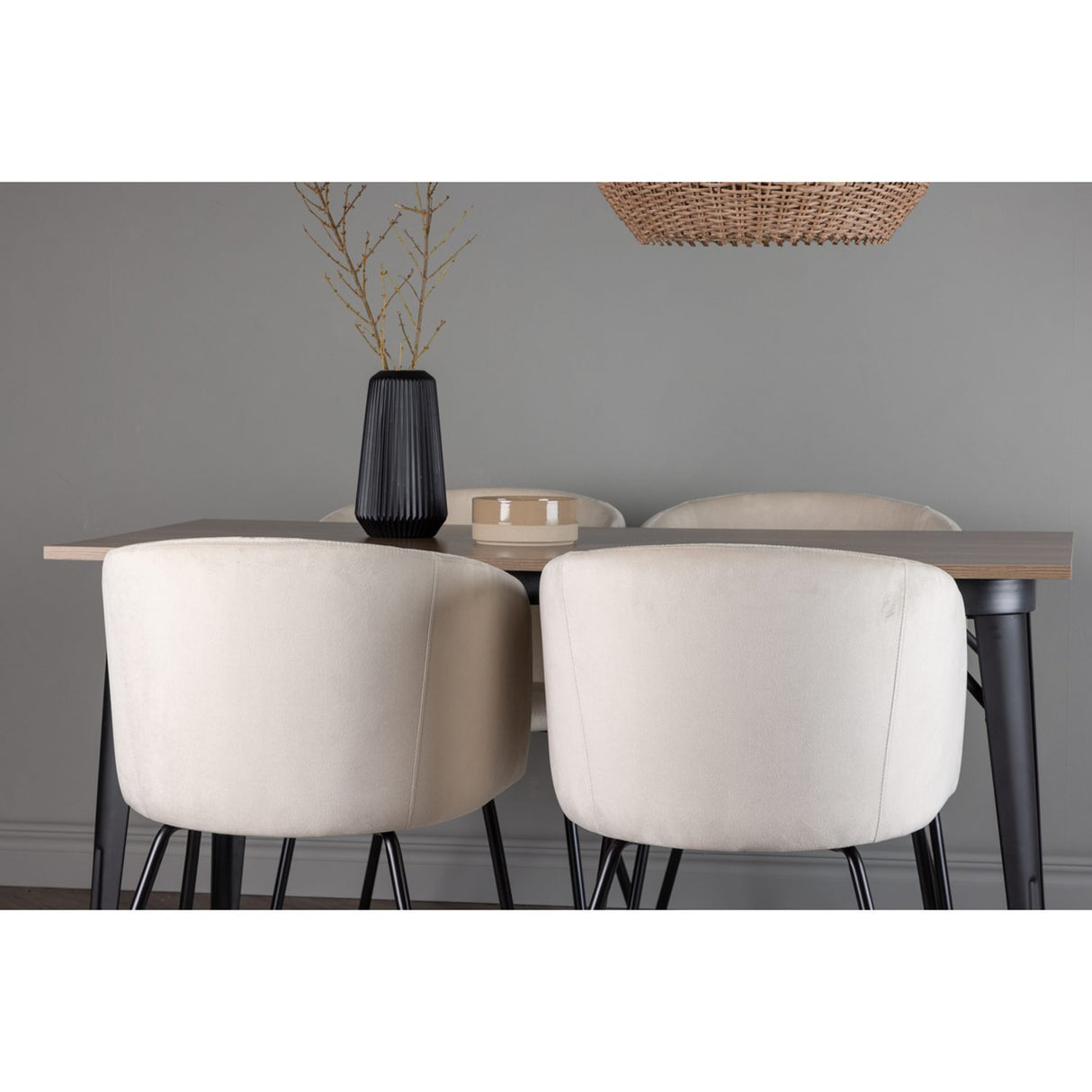 Tempe, Berit Rektangulär matgrupp Beige, Svart, Valnöt, 140 x 80