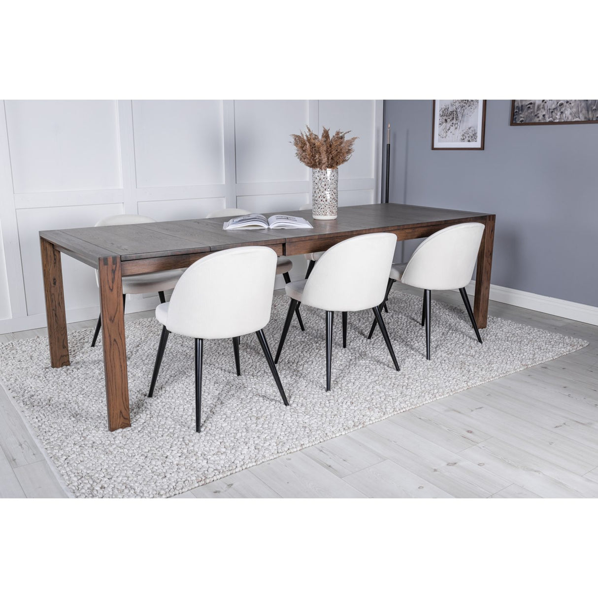 Slider, Velvet Rektangulär matgrupp Vit, Natur, 6st