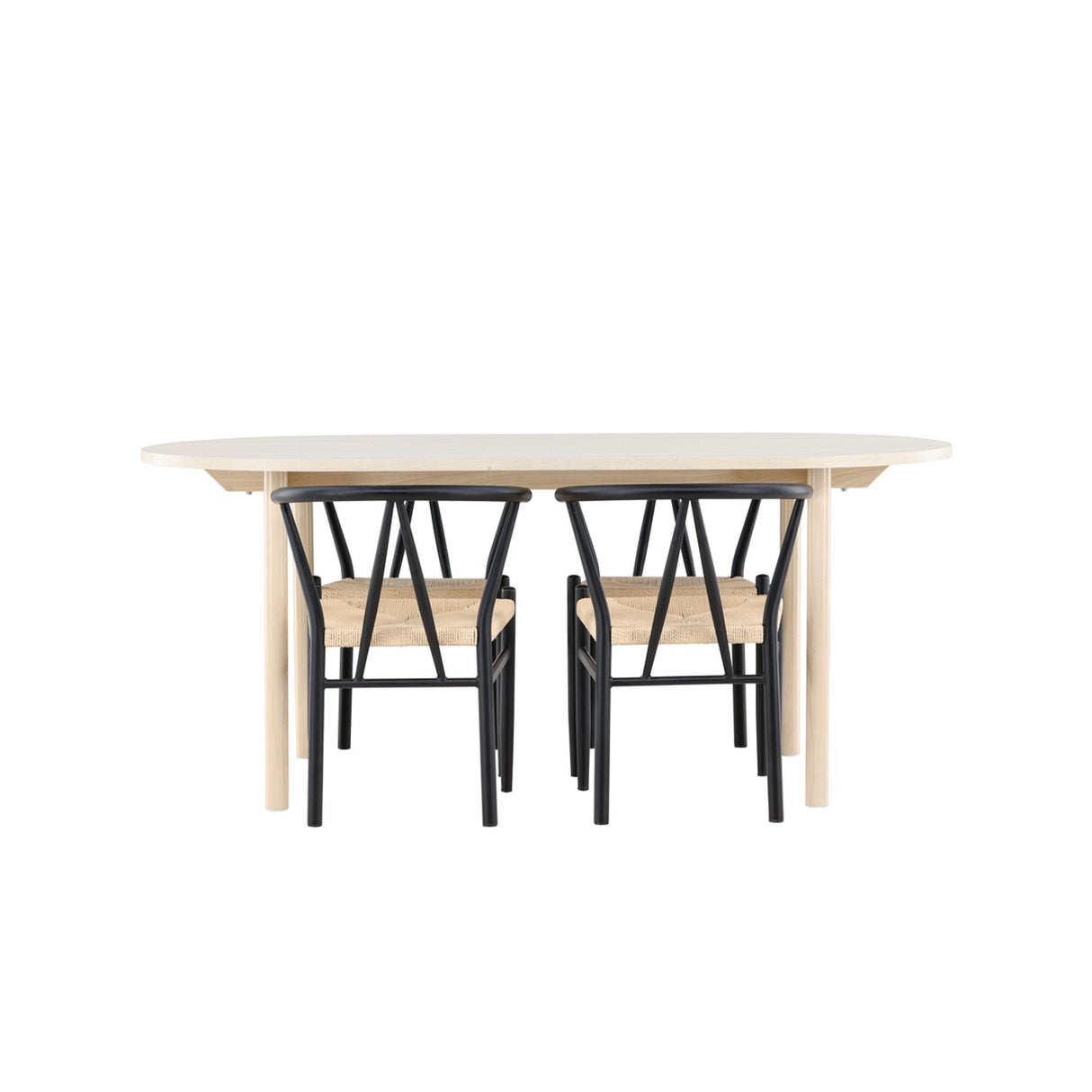 Andy, Alfons Ovalt matgrupp Svart, beige, Vitlaserad, 180 x 90