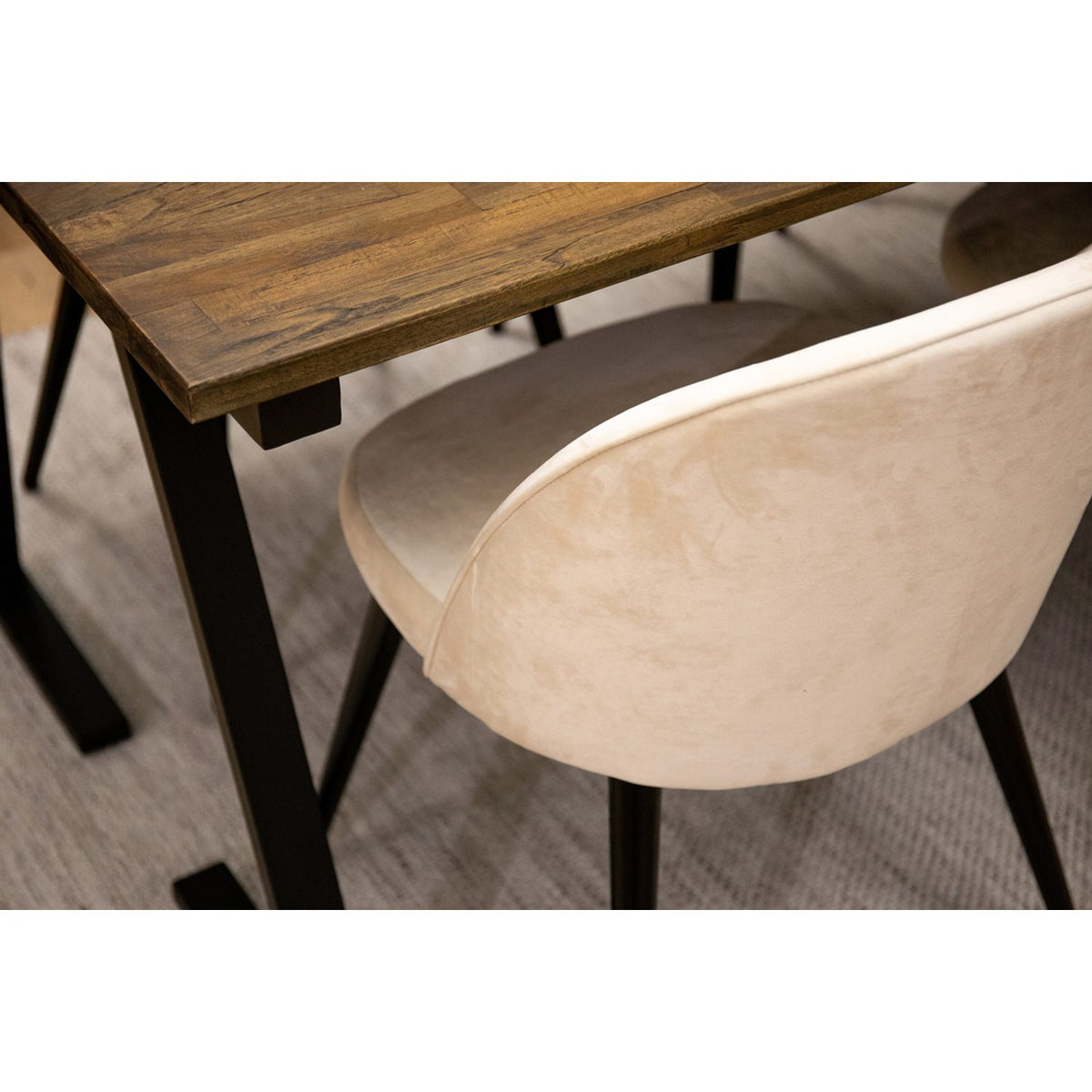 Jakarta, Sammet Rektangulär matgrupp Beige, Svart, Svart,Natur, 200 x 90