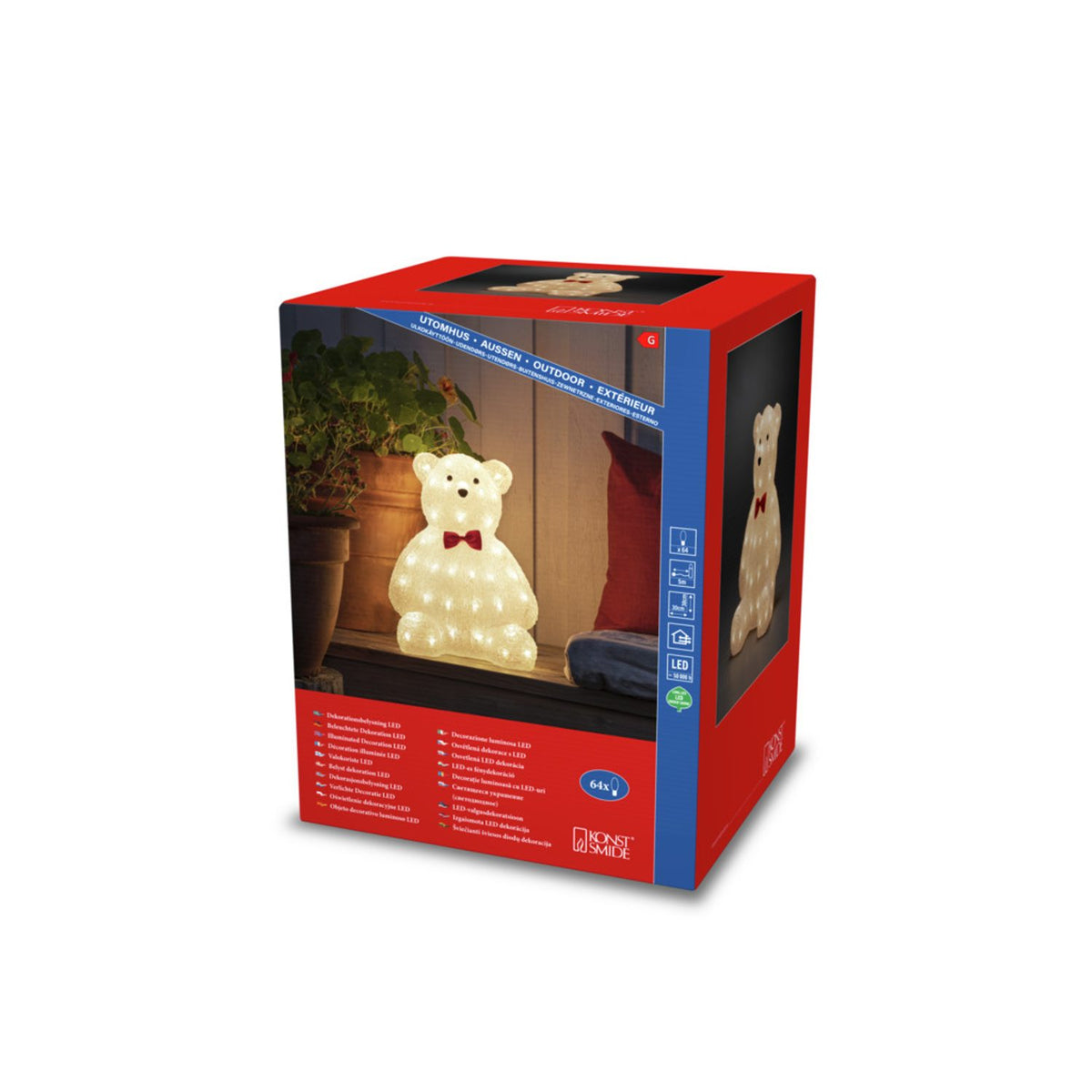 Teddybjörn akryl 38cm 64 LED Ljusdekoration Ute