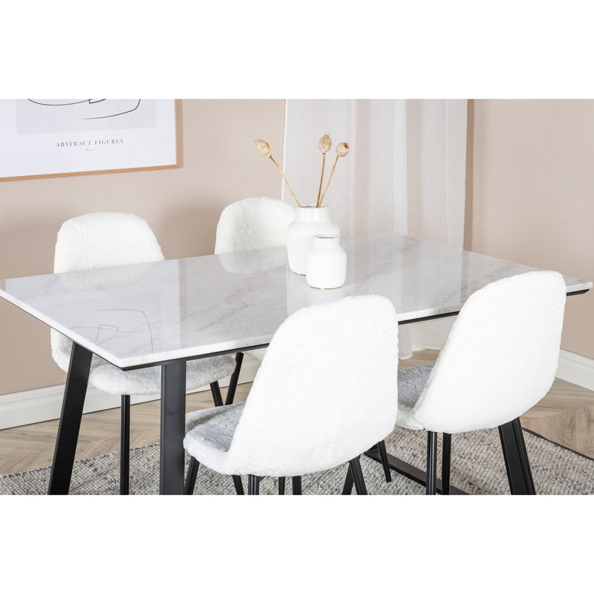 Estelle, Polar Rektangulär matgrupp Svart, vit, Svart, vit, 140 x 90