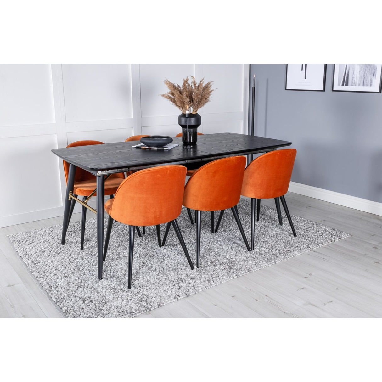 Guld, sammet Rektangulär matgrupp Svart, rostig orange, Svart, 180 x 85