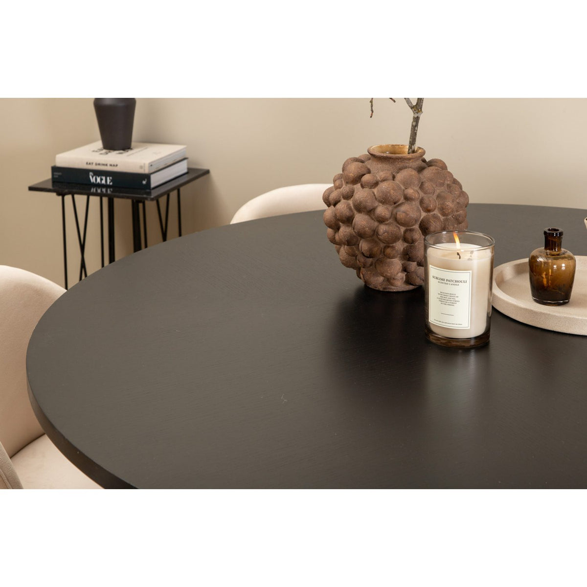 Copenhagen, Velvet Rund matgrupp Beige,Svart, Svart, ⌀140