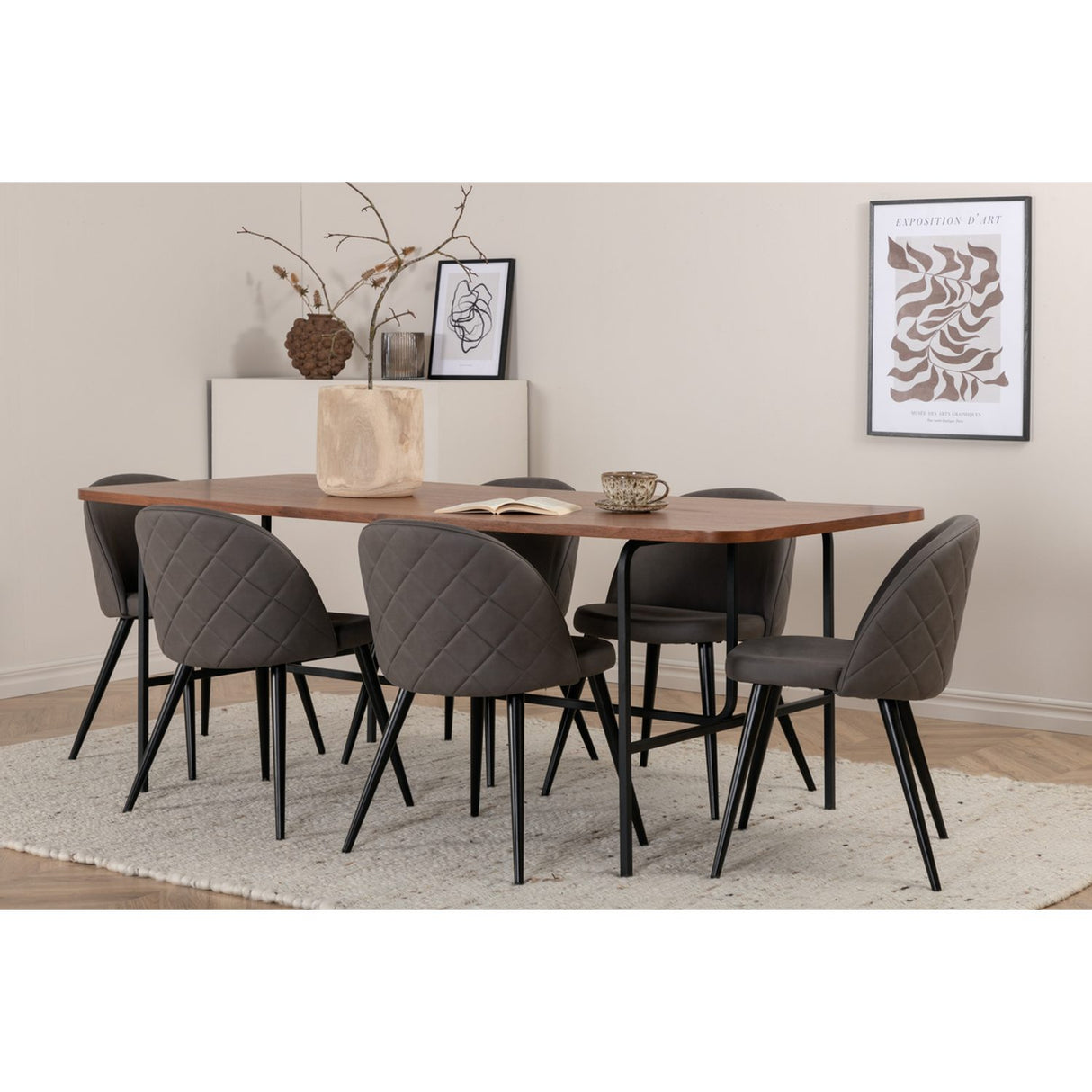 Uno, Velvet Rektangulär matgrupp Svart,Grå, Svart,Natur, 200 x 90