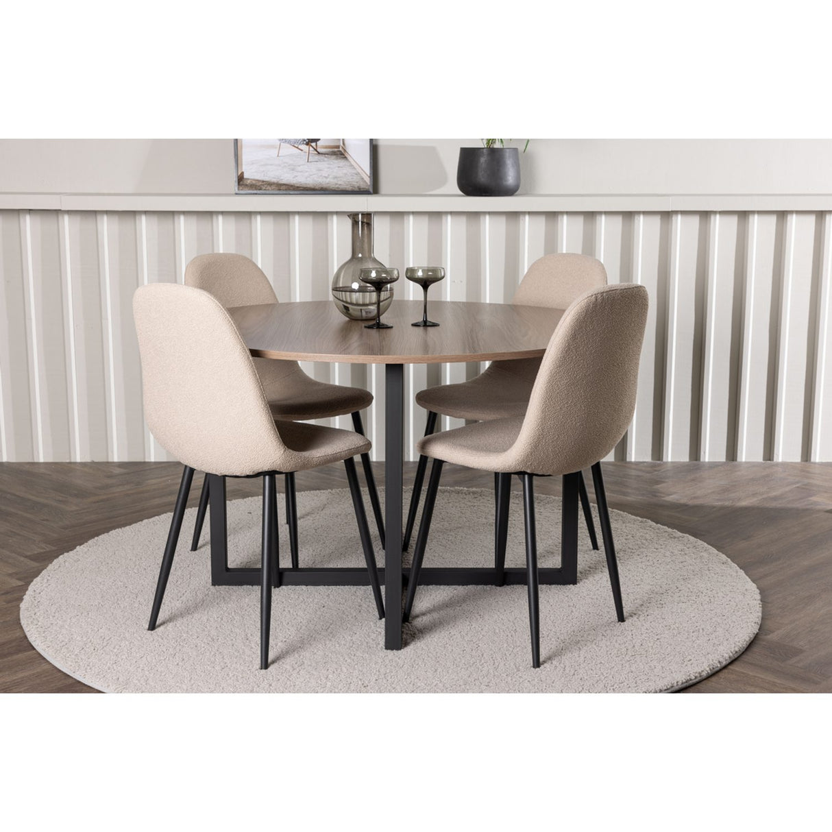 Durango, Polar Rund matgrupp Beige,Svart, Svart, valnöt, ⌀120