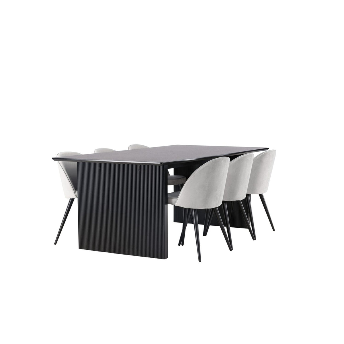 Vail, Velvet Rektangulär matgrupp Svart,Grå, Svart, 200 x 100