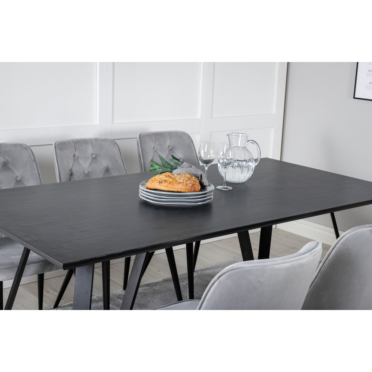 Marina, Velvet Deluxe Rektangulär matgrupp Svart,Ljusgrå, Svart, 180 x 90