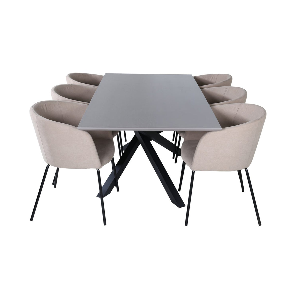 Piazza, Berit Rektangulär matgrupp Beige, Svart, Svart, mörkgrå, 180 x 90