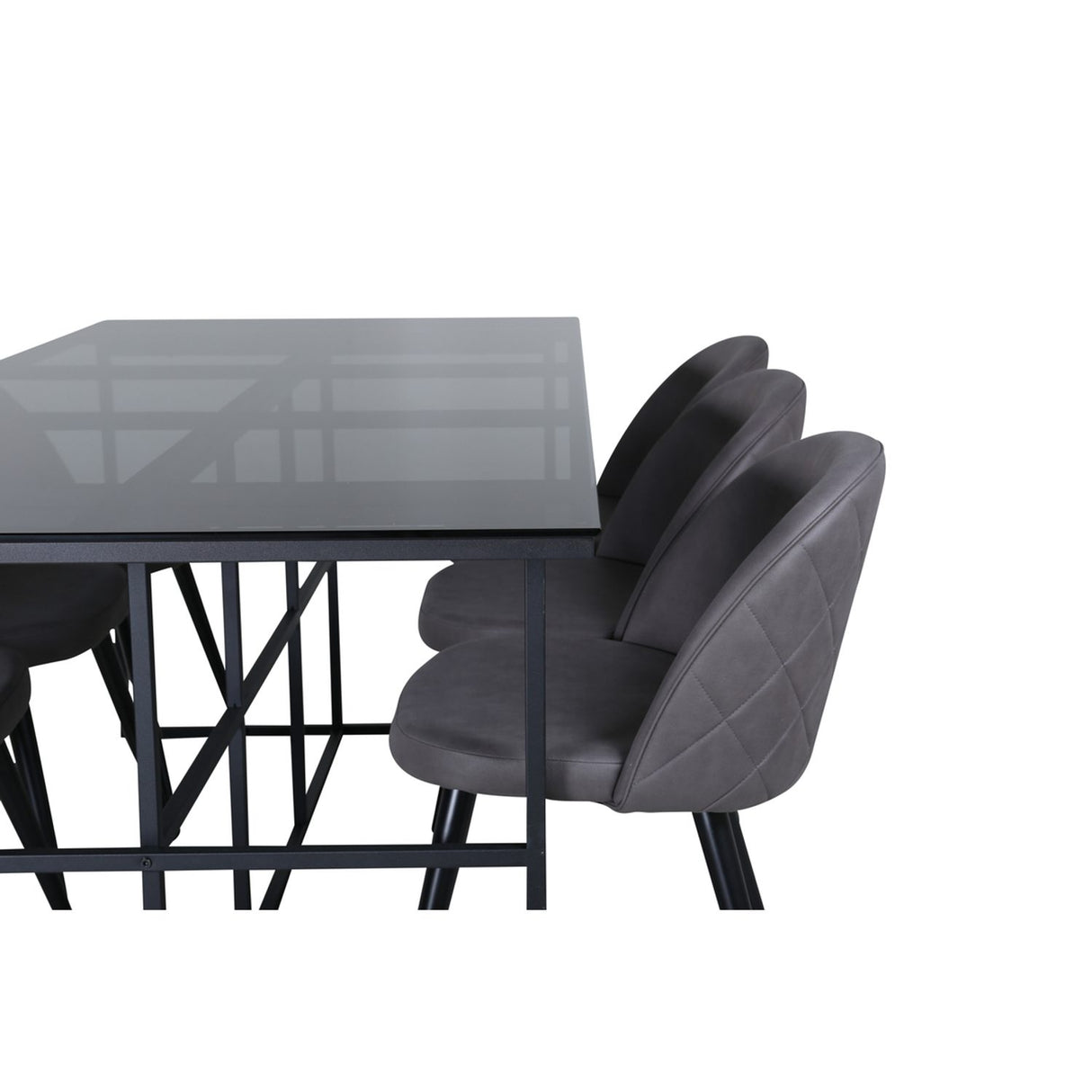Leif, Velvet Rektangulär matgrupp Svart,Grå, Svart, 200 x 90