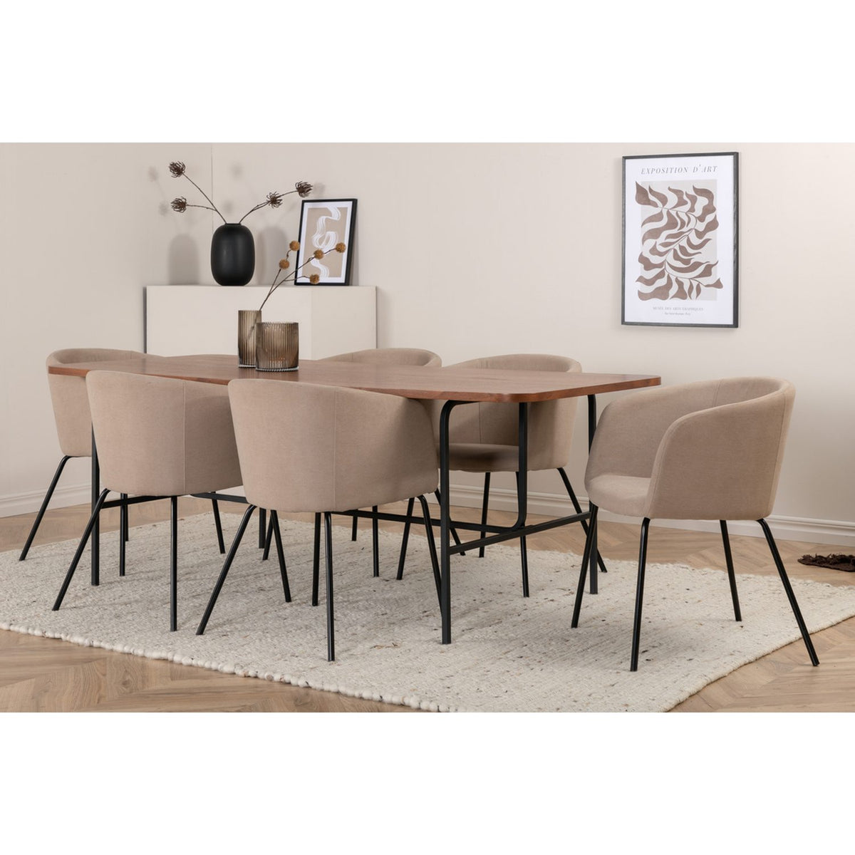 Uno, Berit Rektangulär matgrupp Beige, Svart, Svart,Natur, 200 x 90