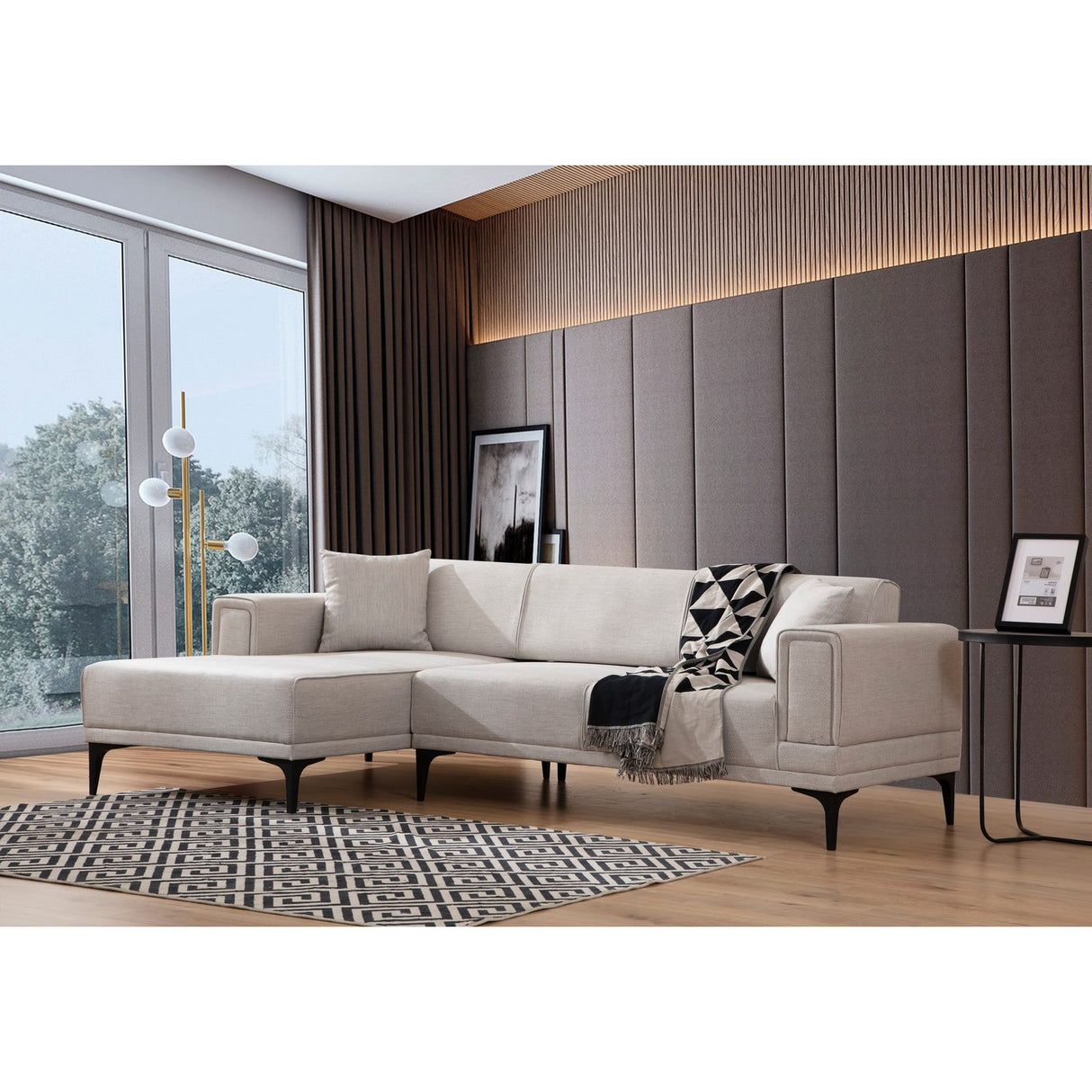 Hanoi (250-140 x 85 x 77 cm) Hörnsoffa-bäddsoffa Ecru, Vänster