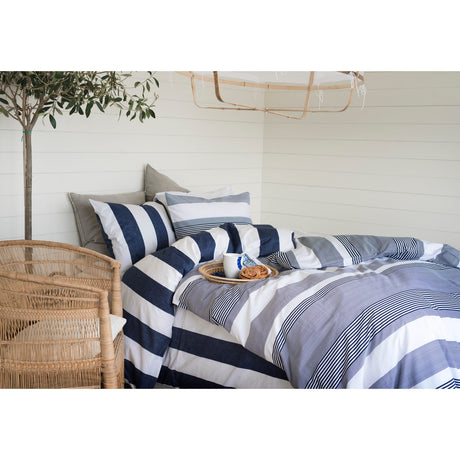 3-Dels Set Block Stripe Påslakanset Dubbelsäng Marinblå