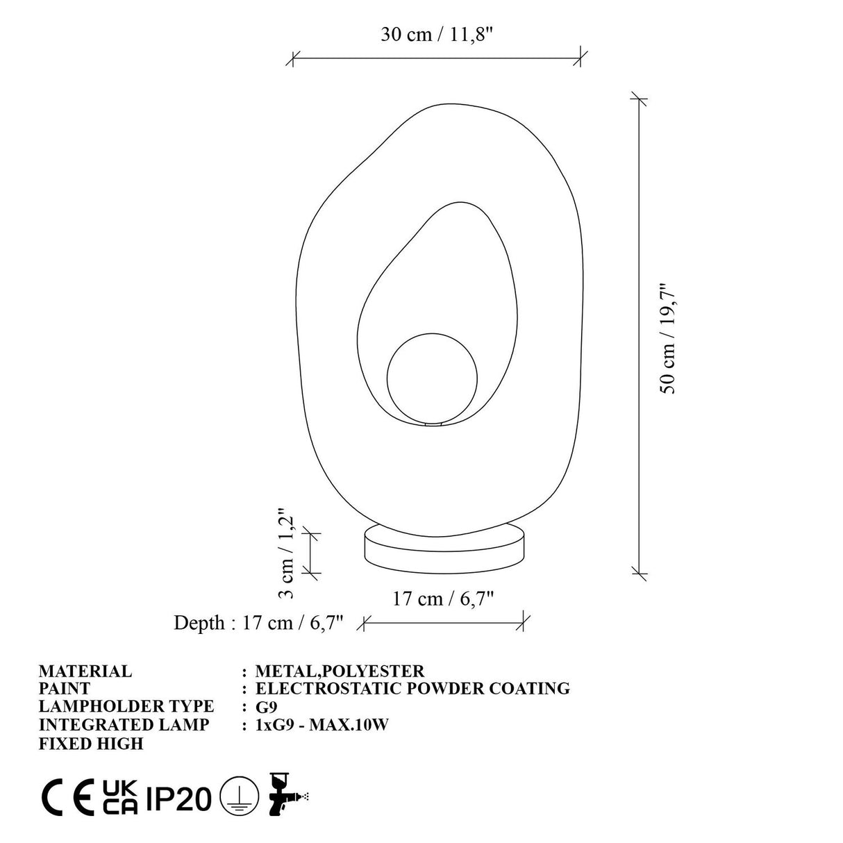 Vasli (H 50 cm) Vit Bordslampa
