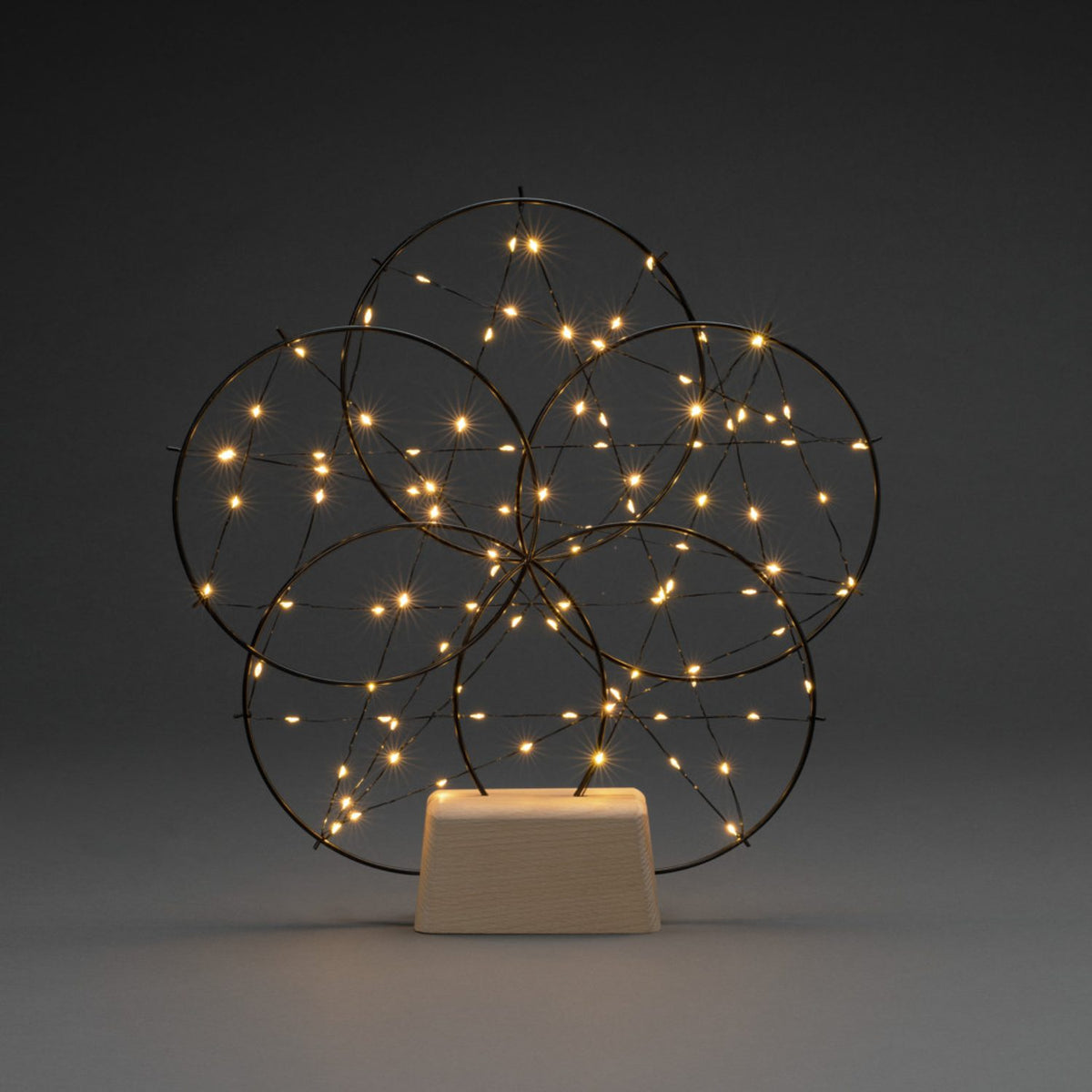 Rund Svart 5x Metall/träbas 100 amber micro-LED Stående Ljusdekoration Inne